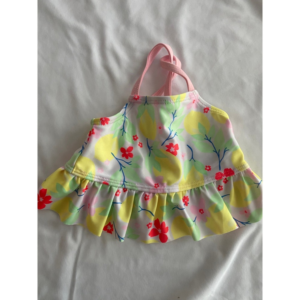 Wonder Nation Baby Girl Lemon Floral Peplum Tankini Swim Top 0-3M Pink Yellow